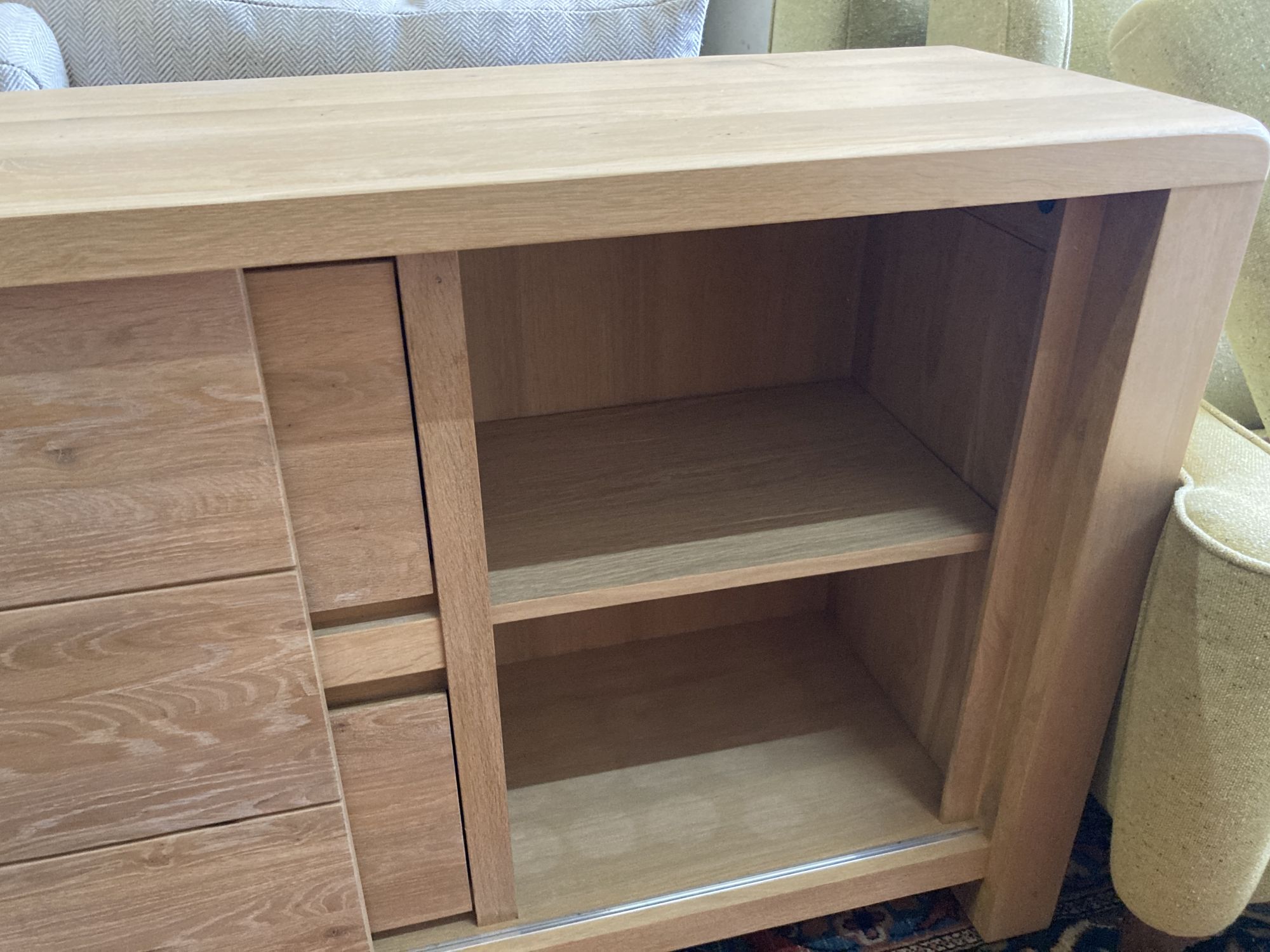 A modern contemporary oak sideboard, length 220cm, depth 45cm, height 85cm